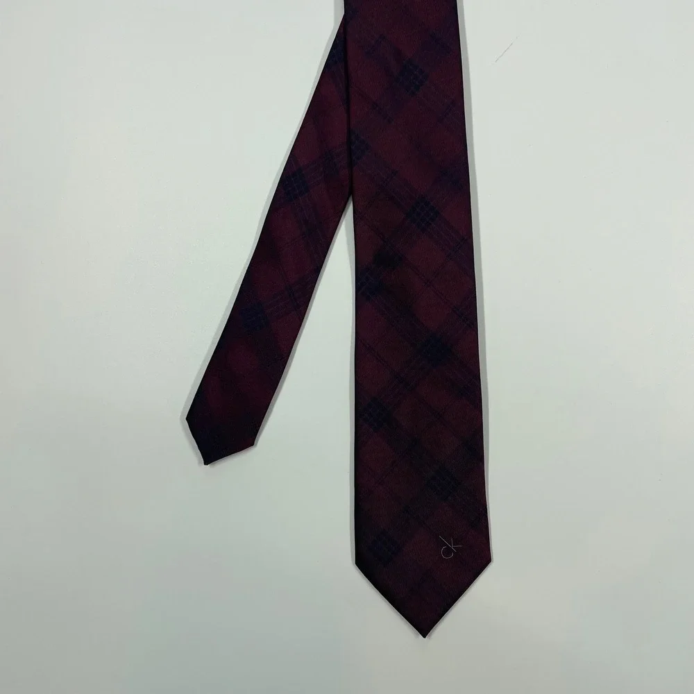 Calvin Klein Burgundy Plaid Silk Necktie Mens OS